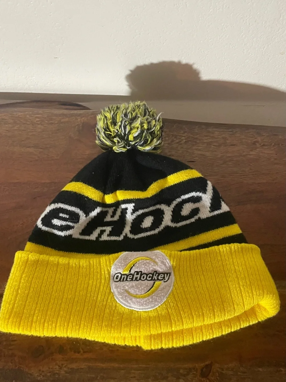 OneHockey Black Yellow Pom Pom Beanie Unisex Hockey Winter Hat